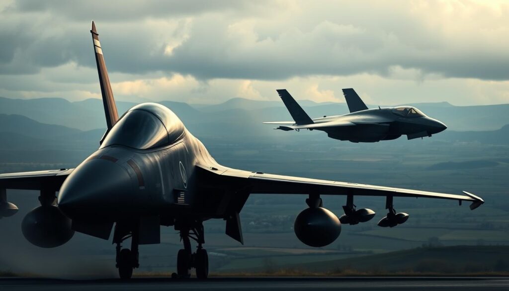 "Two fighter jets in formation representing Canada’s evaluation of Gripen and F-35 defense programs"