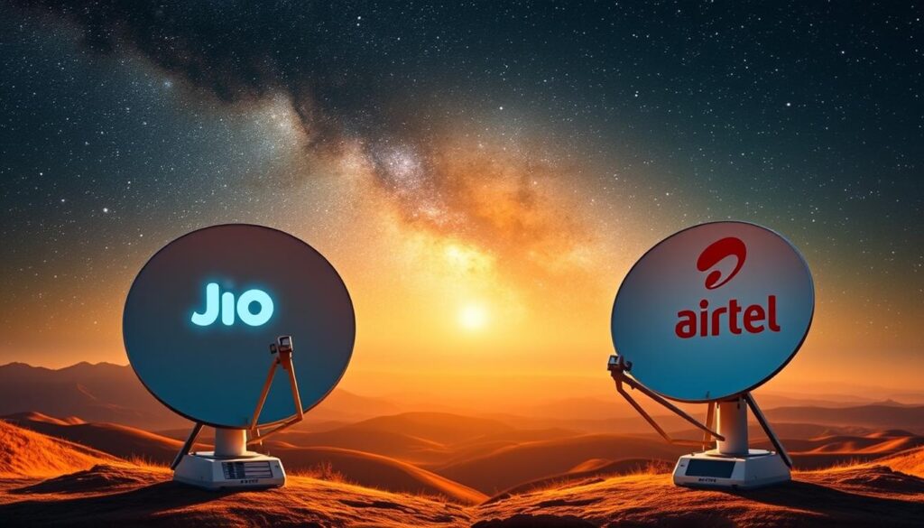 Jio vs Airtel Starlink comparison infographic on internet speed and coverage
