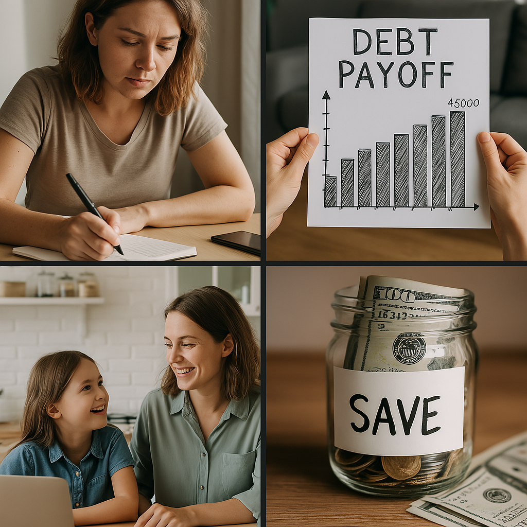 "Single mom celebrating debt-free journey with her children after paying off $45,000 debt in Texas."