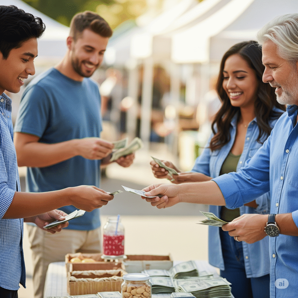 Americans using cash for purchases.