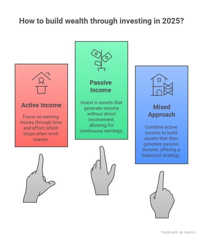 An infographic showing steps for navigating wealth building in 2025