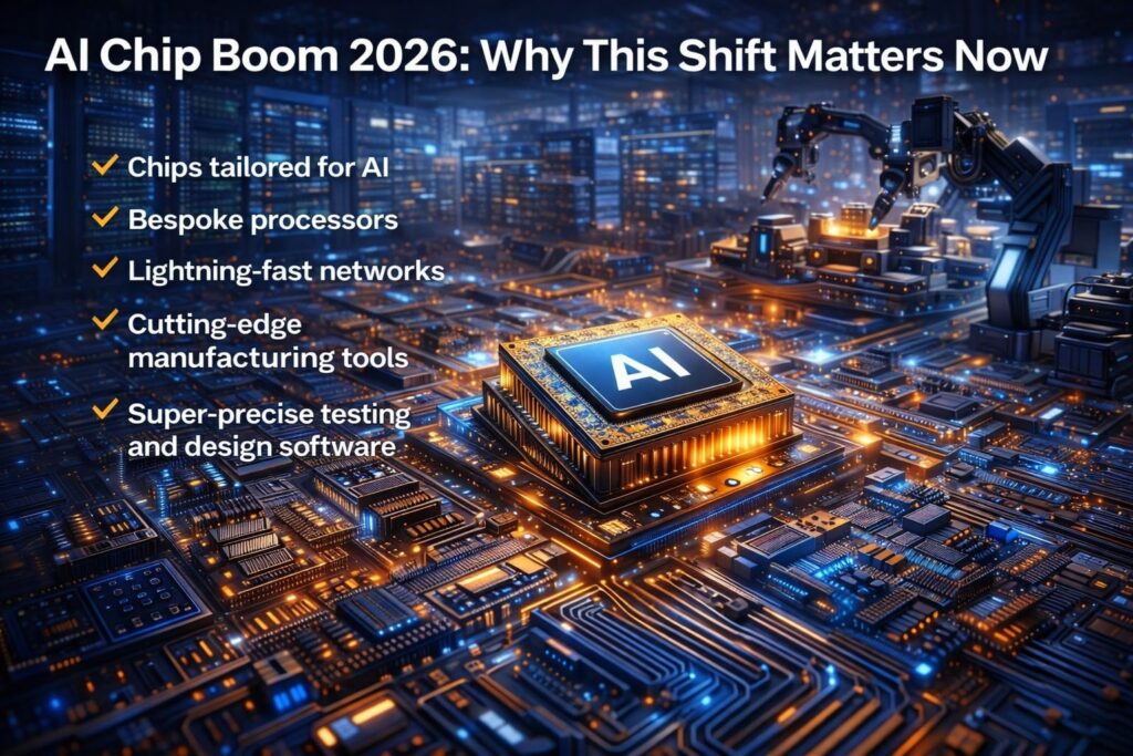 AI chip boom 2026 showing advanced AI processors powering modern computing