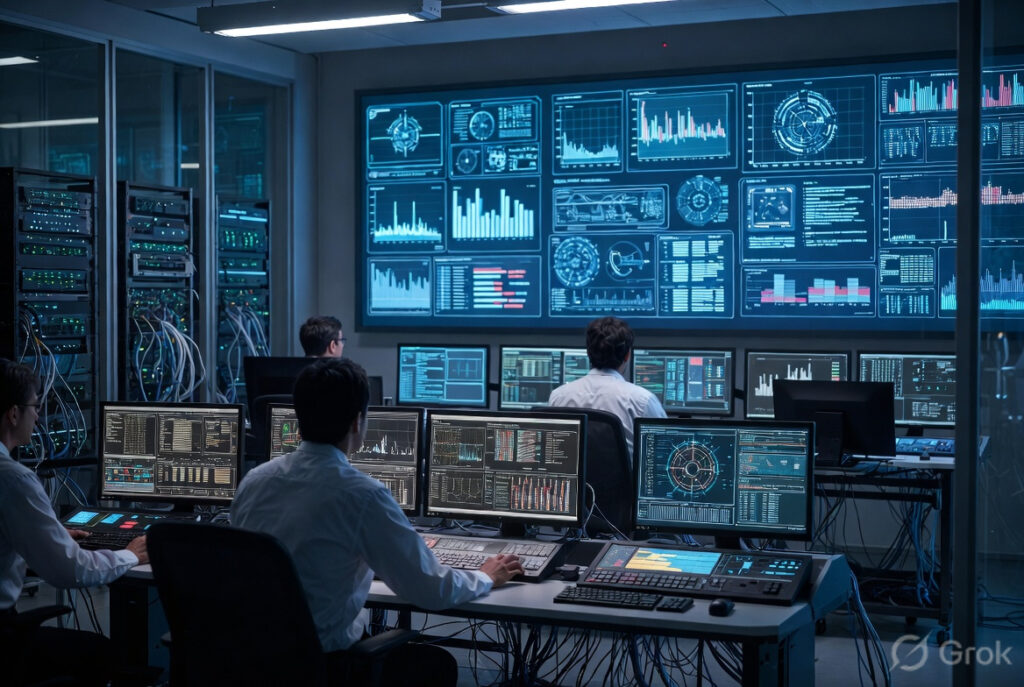 The $700B AI Infrastructure Race Explained: The Global Tech Battle | PennyPowerPlay AI infrastructure control room monitoring GPU servers and data center systems