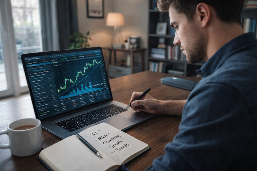 Individual analyzing M&A trends for investment decisions