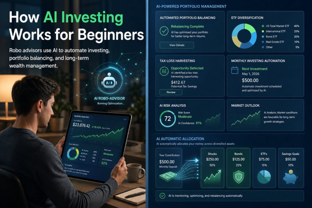 AI robo advisor automatically managing beginner investment portfolios in 2026