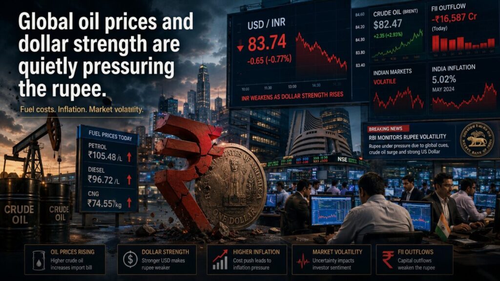 Indian Rupee Fall 2026 caused by rising oil prices and global dollar strength