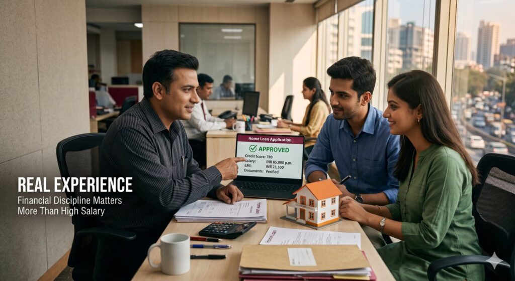 Home Loan Eligibility for Salaried Employees in India (2026 Guide): Salary, Documents & Eligibility Criteria | PennyPowerPlay Housing finance professional advising a salaried couple on home loan approval.