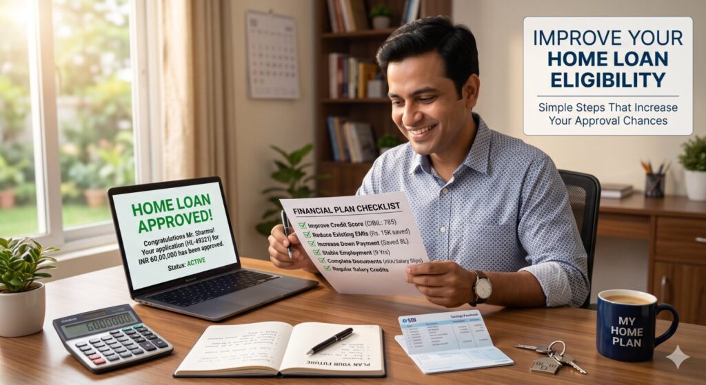 Home Loan Eligibility for Salaried Employees in India (2026 Guide): Salary, Documents & Eligibility Criteria | PennyPowerPlay Salaried employee improving financial profile before applying for a home loan.