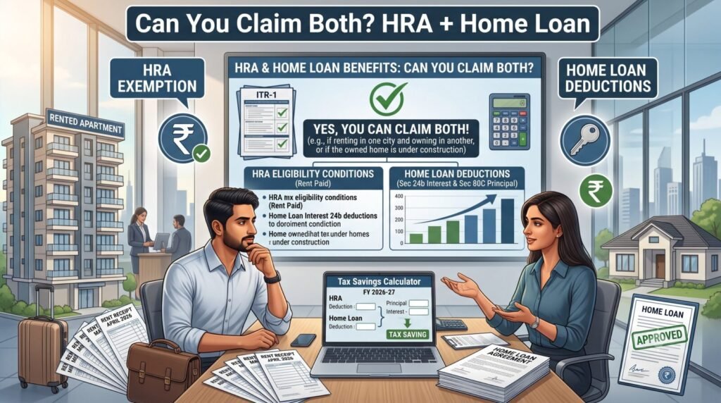 Home Loan Tax Benefits in India (2026): Complete Guide to Section 80C, 24(b), 80EE & 80EEA — How Much Can You Really Save? | PennyPowerPlay Indian salaried employee claiming HRA and home loan tax benefits together.