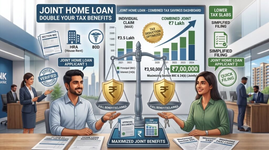 Home Loan Tax Benefits in India (2026): Complete Guide to Section 80C, 24(b), 80EE & 80EEA — How Much Can You Really Save? | PennyPowerPlay Indian couple maximizing home loan tax benefits through a joint home loan.