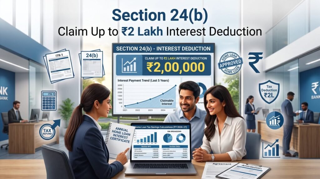 Home Loan Tax Benefits in India (2026): Complete Guide to Section 80C, 24(b), 80EE & 80EEA — How Much Can You Really Save? | PennyPowerPlay Indian borrower claiming Section 24(b) home loan interest deduction.