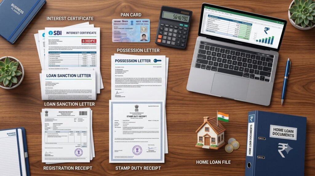 Home Loan Tax Benefits in India (2026): Complete Guide to Section 80C, 24(b), 80EE & 80EEA — How Much Can You Really Save? | PennyPowerPlay Documents required for claiming home loan tax deductions in India.
