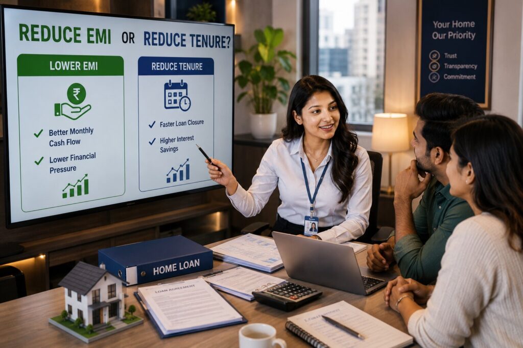 Home Loan Prepayment & Foreclosure Guide (2026): Should You Repay Early? | PennyPowerPlay Home Loan Prepayment Reduce EMI or Loan Tenure Comparison