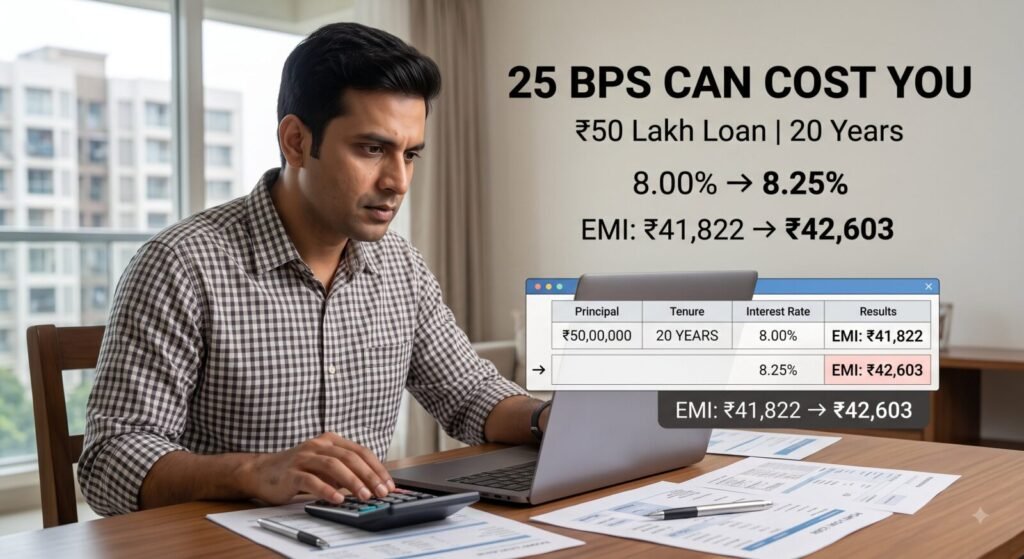 RBI Repo Rate at 5.25%: Why Your Home Loan EMI Can Still Change in 2026 | PennyPowerPlay 25 basis point increase impact on ₹50 lakh home loan EMI