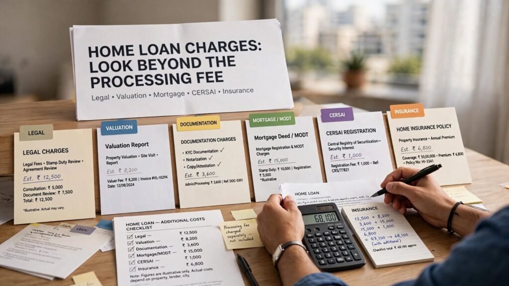 Additional home loan charges including legal valuation mortgage CERSAI and insurance costs in India