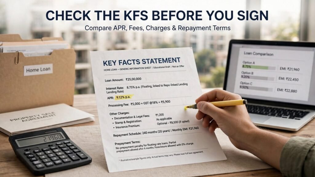 Key Facts Statement KFS showing APR interest rate and home loan charges for an Indian borrower