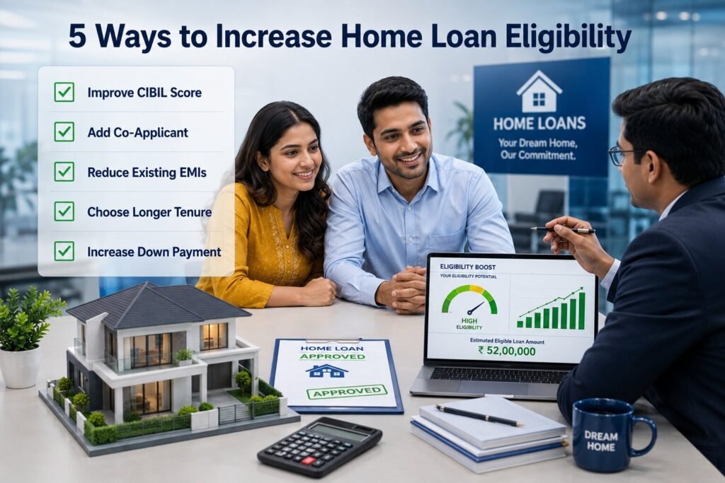 Home Loan Eligibility on ₹30,000, ₹50,000, ₹75,000 & ₹1 Lakh Salary: Exact Amounts You Can Get in 2026 | PennyPowerPlay Ways to increase home loan eligibility including improving CIBIL and reducing EMIs.