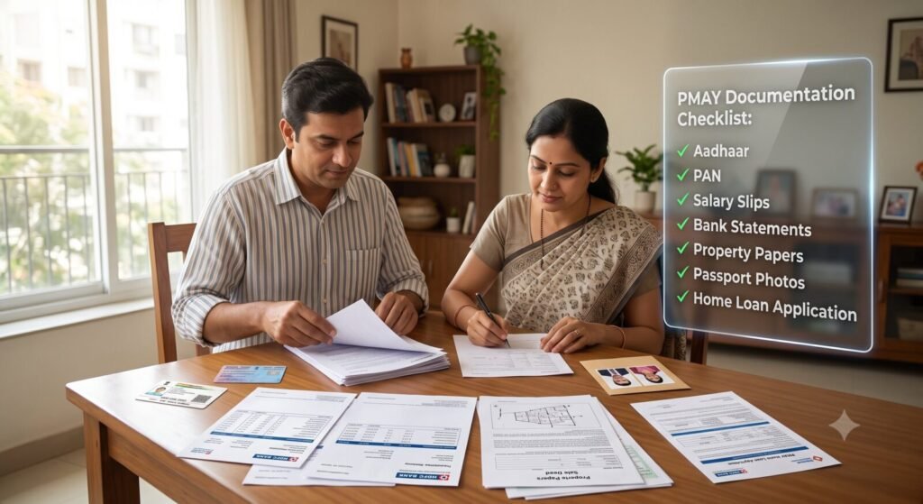 PMAY Subsidy Guide 2026: How to Save Up to ₹1.8 Lakh on Your Home Loan (Complete Step-by-Step) | PennyPowerPlay Documents required for PMAY Urban 2.0 home loan subsidy application in India.