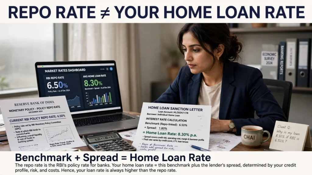 RBI Repo Rate at 5.25%: Why Your Home Loan EMI Can Still Change in 2026 | PennyPowerPlay Difference between RBI repo rate and home loan interest rate in India