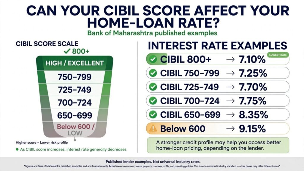 CIBIL score and Bank of Maharashtra home loan interest rate examples