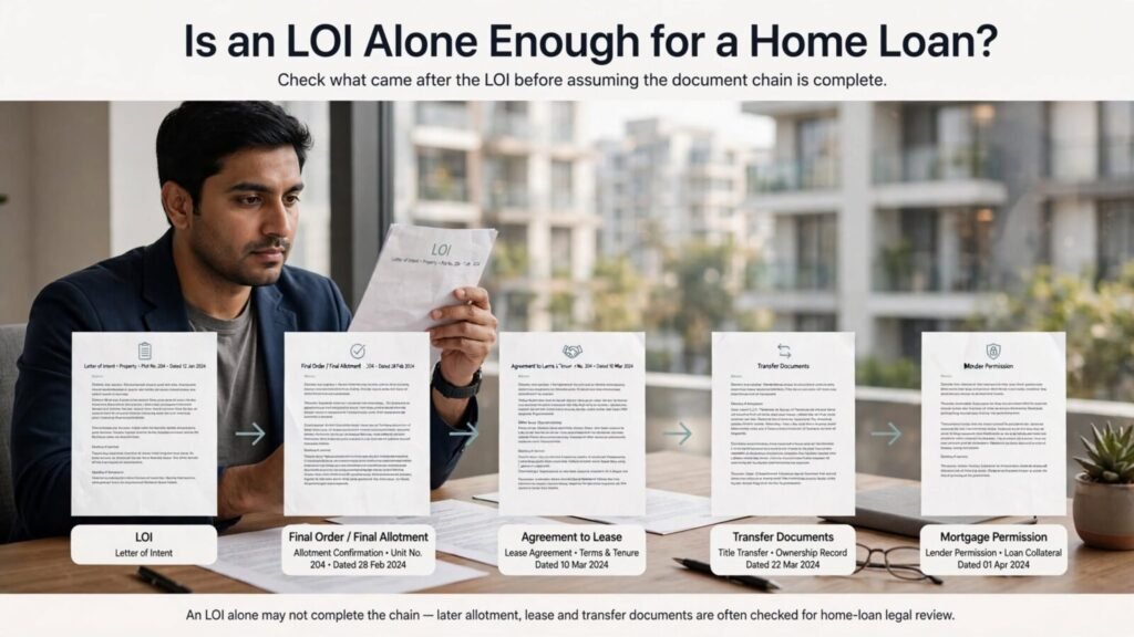 Home buyer checking documents that follow a CIDCO LOI before applying for a home loan