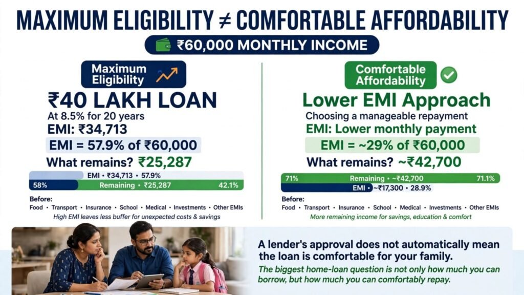 Maximum home loan eligibility versus comfortable affordability on ₹60,000 salary