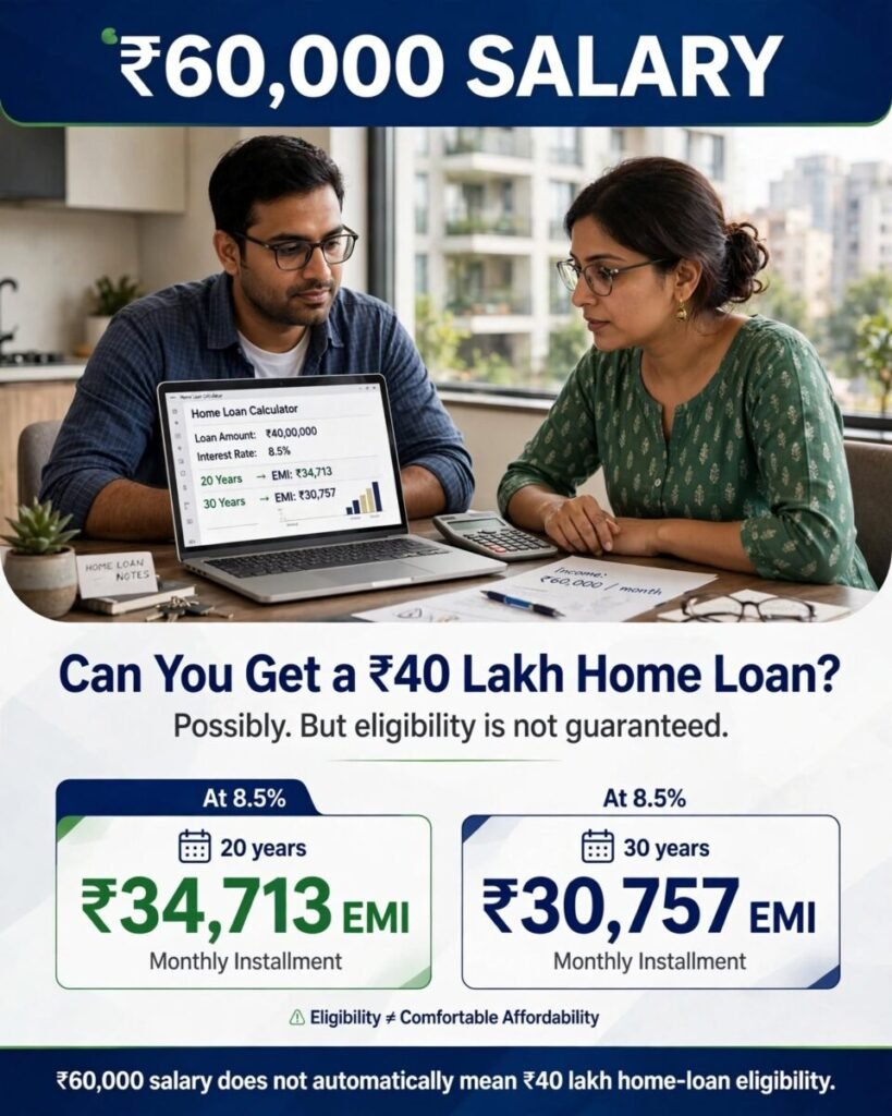 ₹60,000 monthly salary and ₹40 lakh home loan eligibility with example EMIs