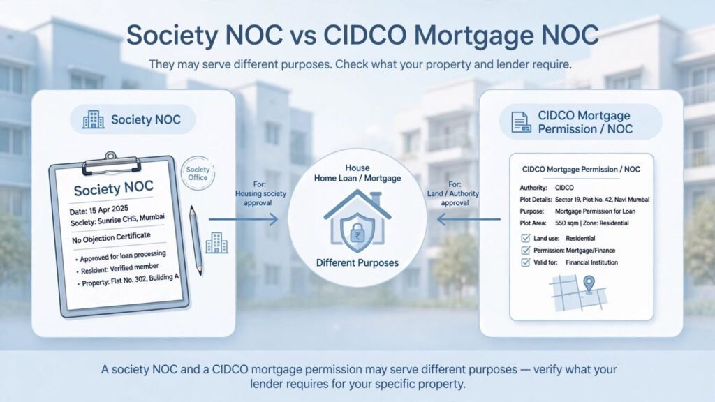 Comparison of Society NOC and CIDCO Mortgage NOC for a home loan property