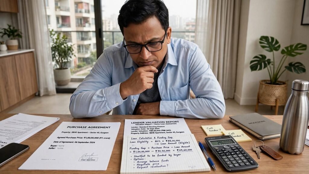 Home loan property valuation showing ₹1 crore purchase price and ₹88 lakh valuation
